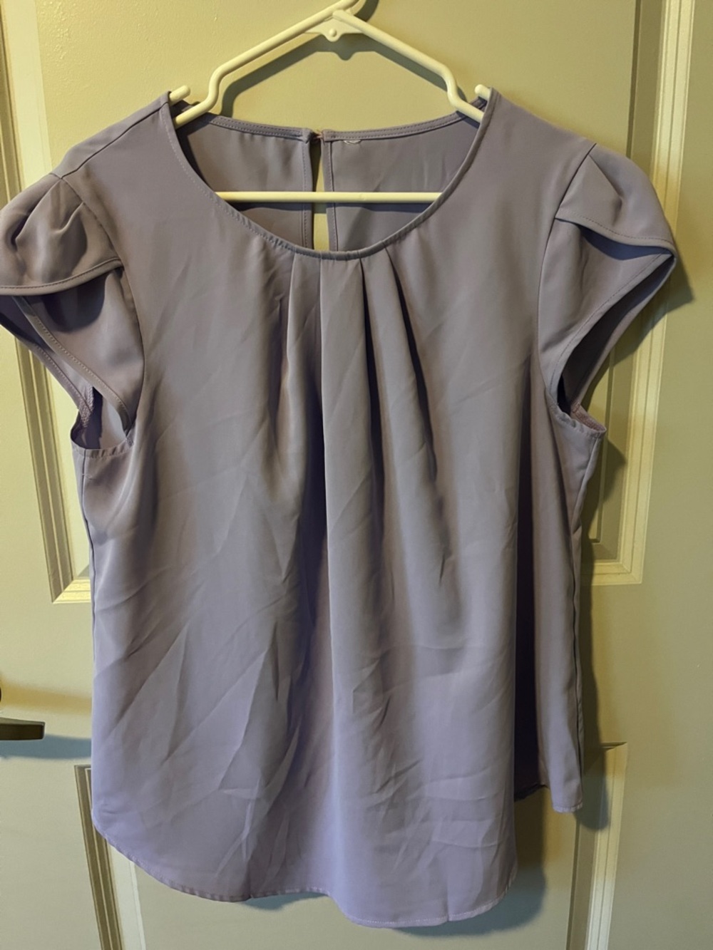 Lavender Cap-Sleeve Pleated Blouse